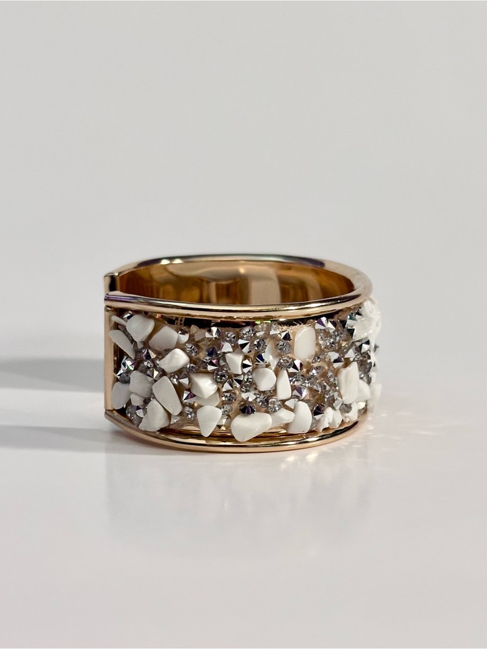 Hand Crafted Gold Cuff Bracelet with White and Silver Accents - Picture 2 of 5